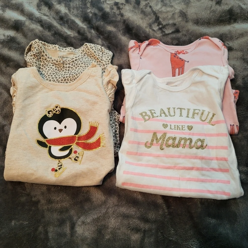 🩷 3/$15 Girls (12M) 4-Piece Baby Onesies Set 2 Long Sleeve, 2 short Sleeve, EUC